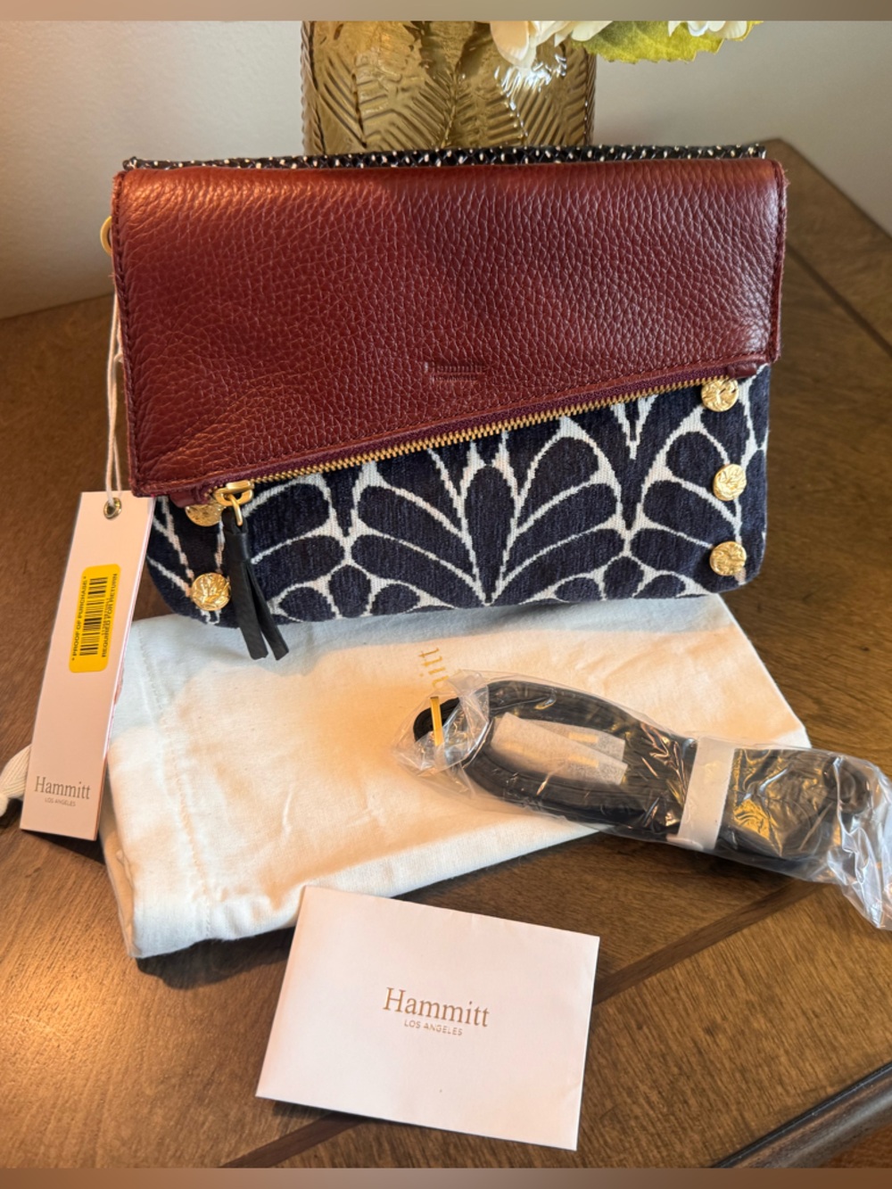 Hammitt crossbody in Burgundy Leather and Navy Floral - Picture 2 of 13